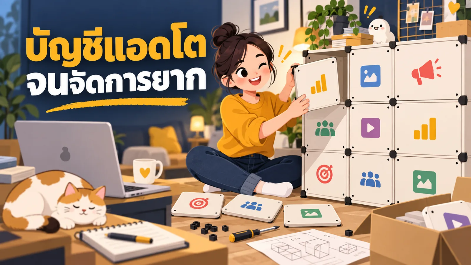 ภาพการ์ตูนประกอบบทความ โครงสร้างบัญชี Google Ads: บัญชีแอดโตจนจัดการยาก