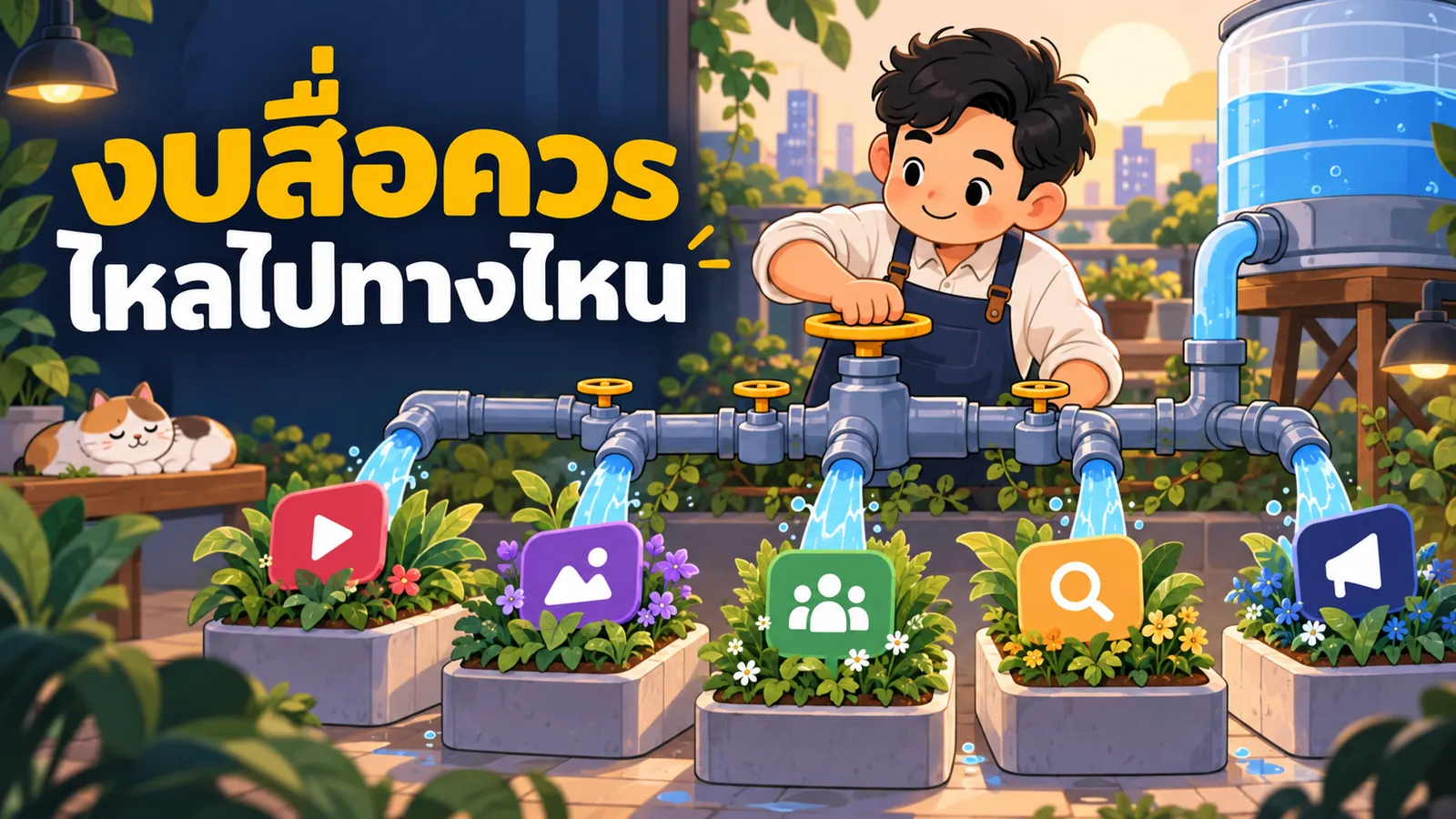 ภาพการ์ตูนประกอบบทความ จัดสรรงบ Media: งบสื่อควรไหลไปทางไหน